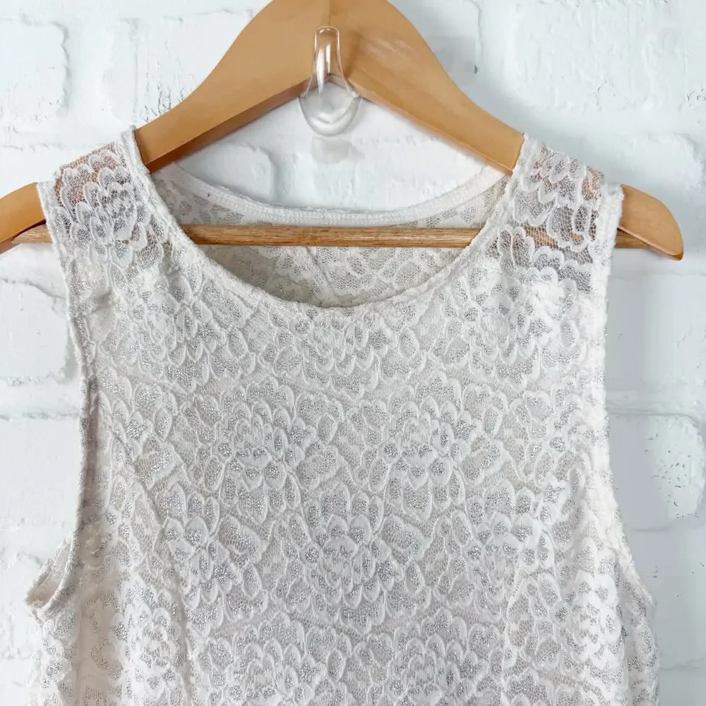 Abercrombie Kids 13/14 Ivory Metallic Lace Fit & Flare Dress Lined Keyhole Back
